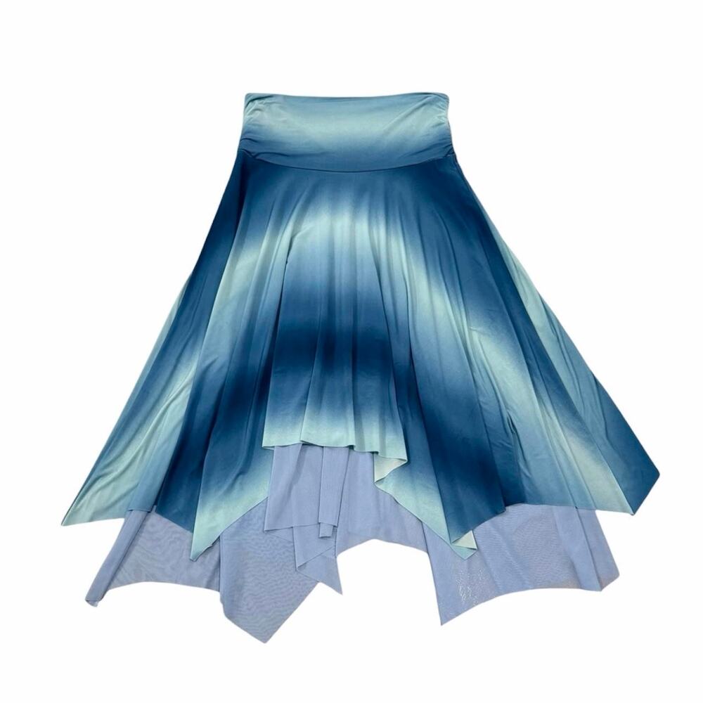 Vintage Y2K fairy hem Carolina USA Blue Ombre Asymmetrical Midi Skirt